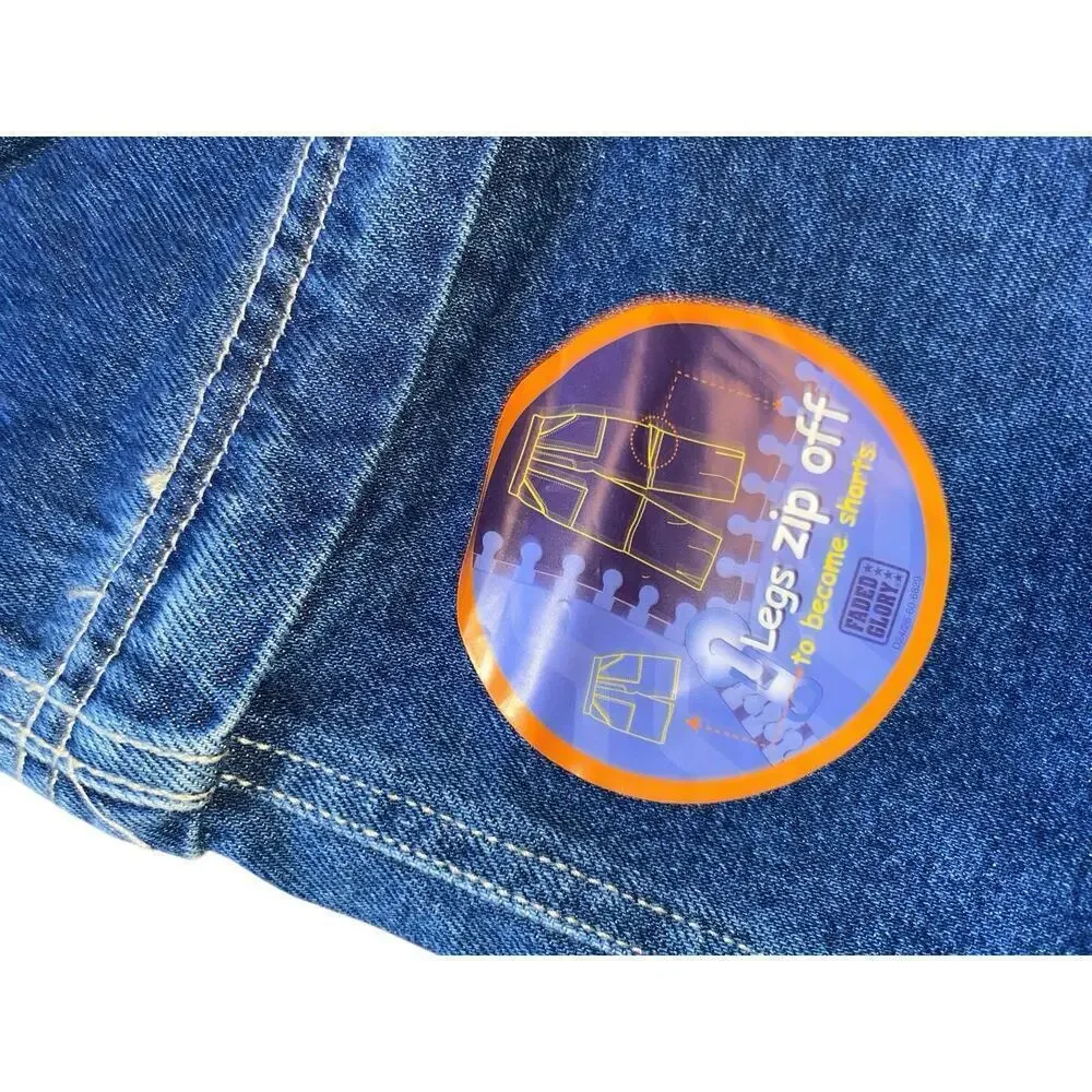 Vintage Faded Glory Cargo Blue Jeans Boys Youth 8 Convertible Shorts Y2K